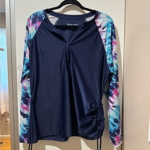 Navy and Tie-Dye Long Sleeve Swimming Top
